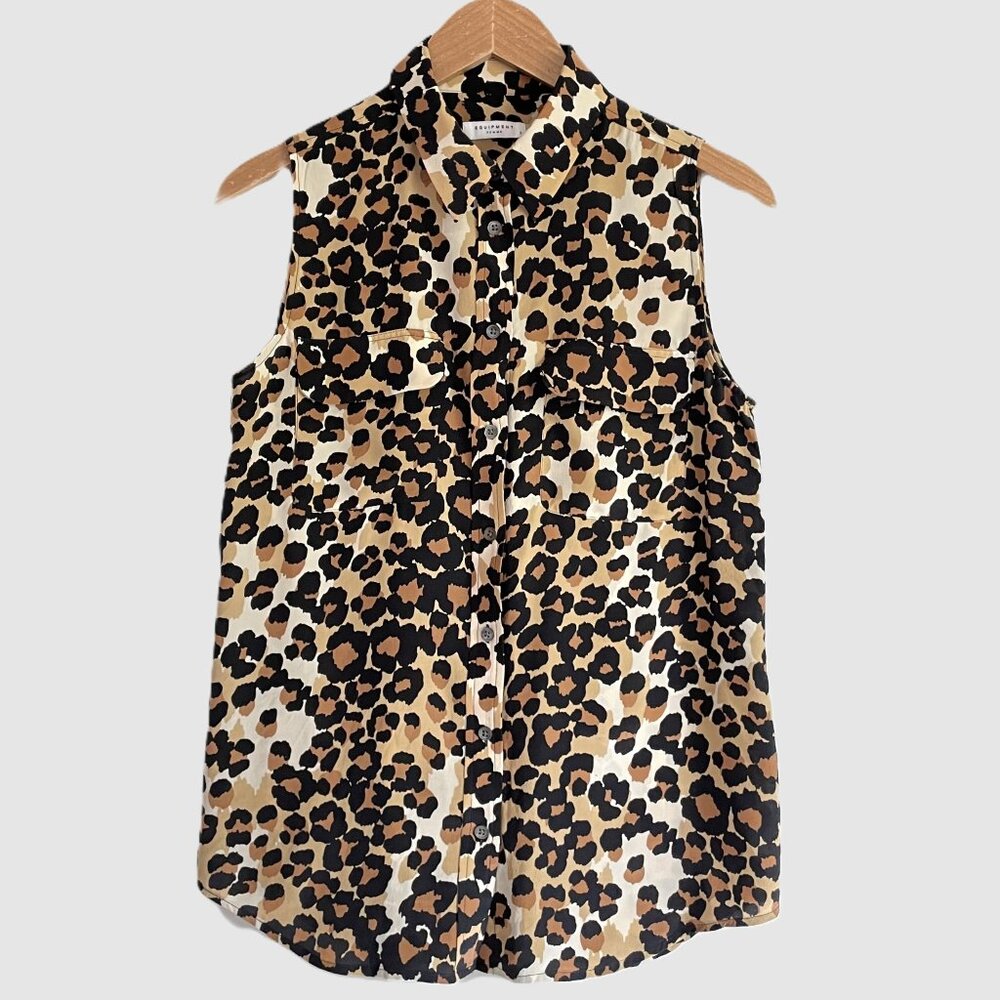 Equipment Femme Silk Leopard Print Sleeveless Blouse Top